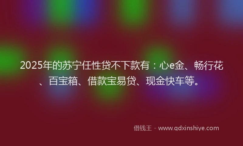 2025年的苏宁任性贷不下款有：心e金、畅行花、百宝箱、借款宝易贷、现金快车等。