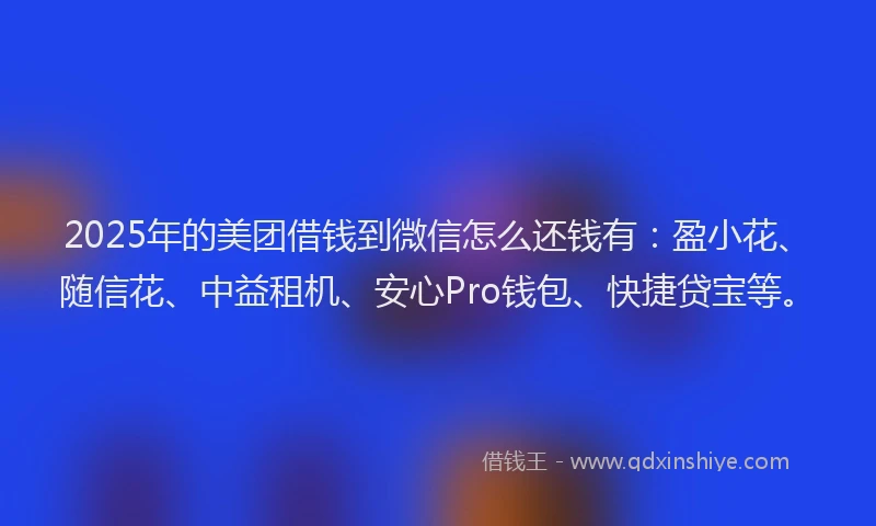 2025年的美团借钱到微信怎么还钱有：盈小花、随信花、中益租机、安心Pro钱包、快捷贷宝等。