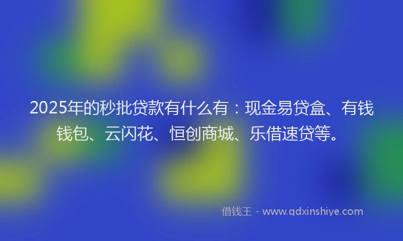 2025年的秒批贷款有什么有：现金易贷盒、有钱钱包、云闪花、恒创商城、乐借速贷等。