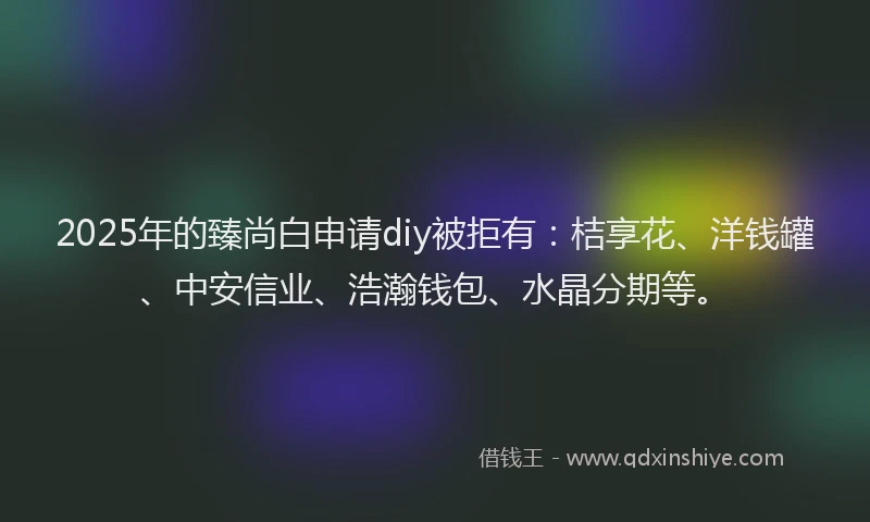 2025年的臻尚白申请diy被拒有：桔享花、洋钱罐、中安信业、浩瀚钱包、水晶分期等。