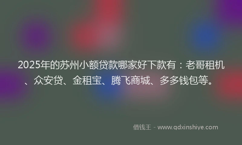 2025年的苏州小额贷款哪家好下款有：老哥租机、众安贷、金租宝、腾飞商城、多多钱包等。