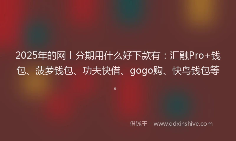 2025年的网上分期用什么好下款有：汇融Pro+钱包、菠萝钱包、功夫快借、gogo购、快鸟钱包等。