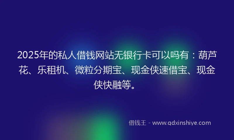 2025年的私人借钱网站无银行卡可以吗有：葫芦花、乐租机、微粒分期宝、现金侠速借宝、现金侠快融等。