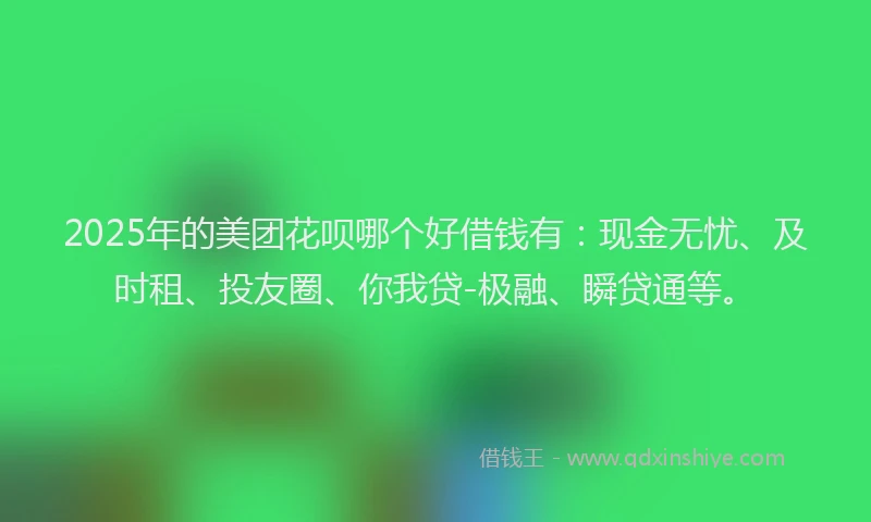 2025年的美团花呗哪个好借钱有：现金无忧、及时租、投友圈、你我贷-极融、瞬贷通等。