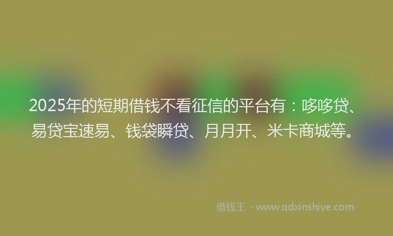 2025年的短期借钱不看征信的平台有：哆哆贷、易贷宝速易、钱袋瞬贷、月月开、米卡商城等。
