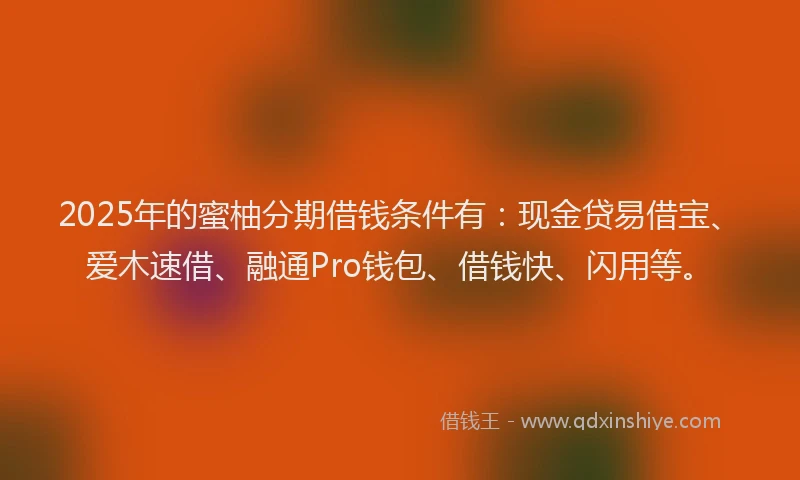 2025年的蜜柚分期借钱条件有：现金贷易借宝、爱木速借、融通Pro钱包、借钱快、闪用等。