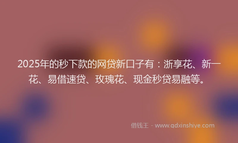 2025年的秒下款的网贷新口子有：浙享花、新一花、易借速贷、玫瑰花、现金秒贷易融等。