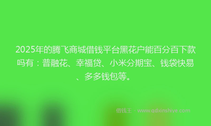 2025年的腾飞商城借钱平台黑花户能百分百下款吗有：普融花、幸福贷、小米分期宝、钱袋快易、多多钱包等。