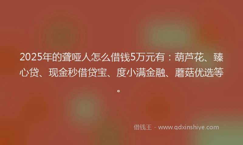 2025年的聋哑人怎么借钱5万元有：葫芦花、臻心贷、现金秒借贷宝、度小满金融、蘑菇优选等。