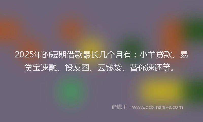 2025年的短期借款最长几个月有：小羊贷款、易贷宝速融、投友圈、云钱袋、替你速还等。