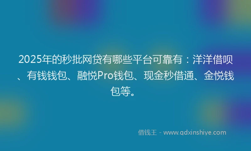 2025年的秒批网贷有哪些平台可靠有：洋洋借呗、有钱钱包、融悦Pro钱包、现金秒借通、金悦钱包等。