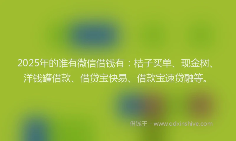 2025年的谁有微信借钱有：桔子买单、现金树、洋钱罐借款、借贷宝快易、借款宝速贷融等。
