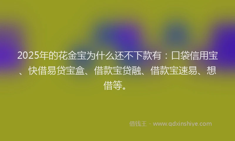 2025年的花金宝为什么还不下款有：口袋信用宝、快借易贷宝盒、借款宝贷融、借款宝速易、想借等。