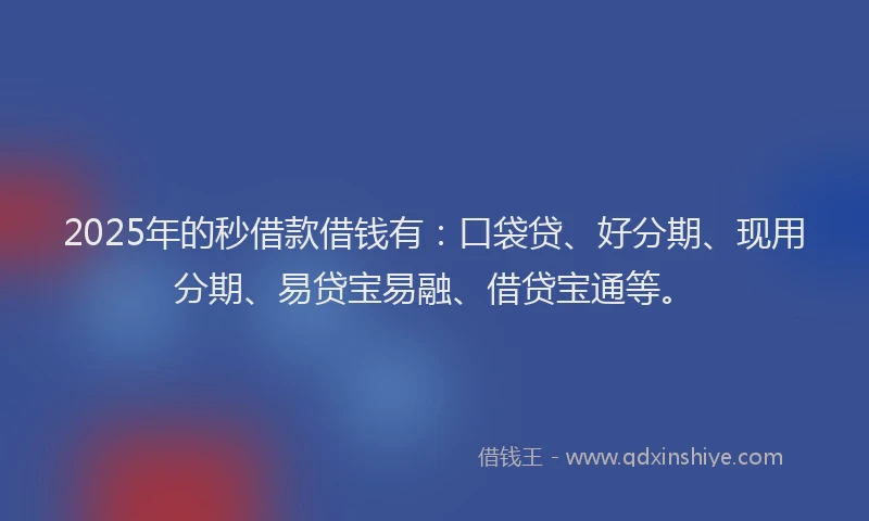 2025年的秒借款借钱有：口袋贷、好分期、现用分期、易贷宝易融、借贷宝通等。
