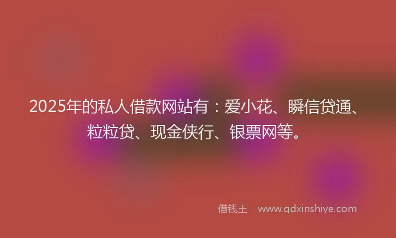 2025年的私人借款网站有：爱小花、瞬信贷通、粒粒贷、现金侠行、银票网等。