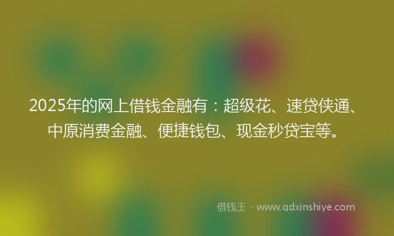 2025年的网上借钱金融有：超级花、速贷侠通、中原消费金融、便捷钱包、现金秒贷宝等。
