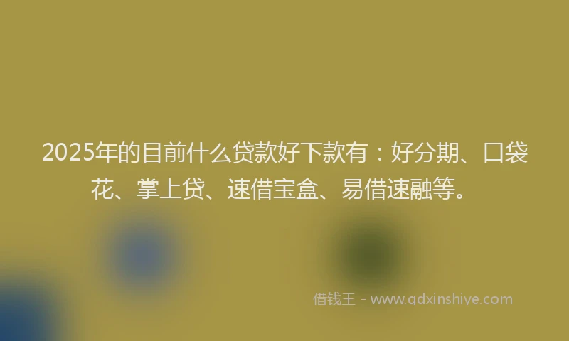 2025年的目前什么贷款好下款有：好分期、口袋花、掌上贷、速借宝盒、易借速融等。