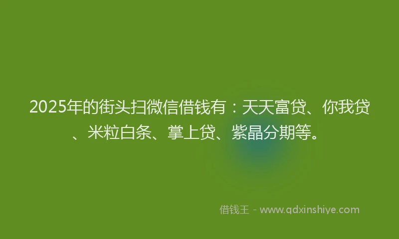 2025年的街头扫微信借钱有：天天富贷、你我贷、米粒白条、掌上贷、紫晶分期等。