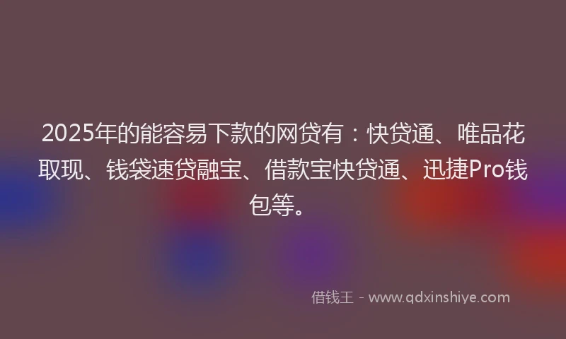 2025年的能容易下款的网贷有：快贷通、唯品花取现、钱袋速贷融宝、借款宝快贷通、迅捷Pro钱包等。
