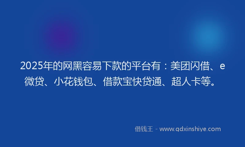 2025年的网黑容易下款的平台有：美团闪借、e微贷、小花钱包、借款宝快贷通、超人卡等。