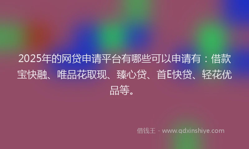 2025年的网贷申请平台有哪些可以申请有：借款宝快融、唯品花取现、臻心贷、首E快贷、轻花优品等。