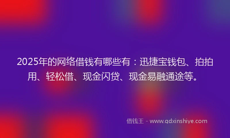 2025年的网络借钱有哪些有：迅捷宝钱包、拍拍用、轻松借、现金闪贷、现金易融通途等。