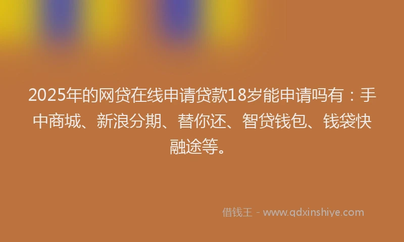 2025年的网贷在线申请贷款18岁能申请吗有：手中商城、新浪分期、替你还、智贷钱包、钱袋快融途等。