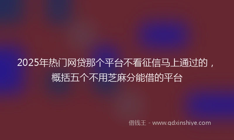 2025年热门网贷那个平台不看征信马上通过的，概括五个不用芝麻分能借的平台