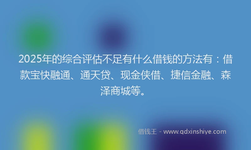 2025年的综合评估不足有什么借钱的方法有：借款宝快融通、通天贷、现金侠借、捷信金融、森泽商城等。
