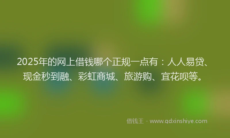 2025年的网上借钱哪个正规一点有：人人易贷、现金秒到融、彩虹商城、旅游购、宜花呗等。