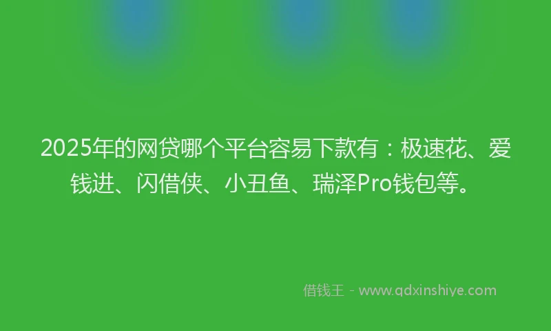 2025年的网贷哪个平台容易下款有：极速花、爱钱进、闪借侠、小丑鱼、瑞泽Pro钱包等。