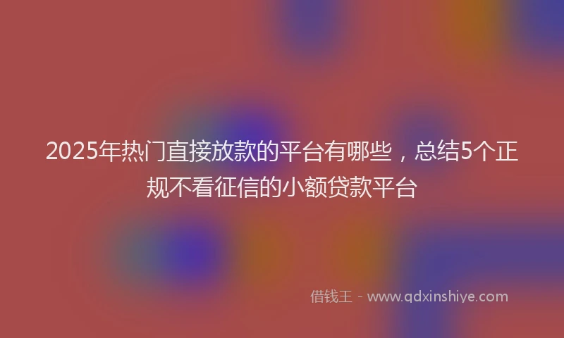 2025年热门直接放款的平台有哪些，总结5个正规不看征信的小额贷款平台
