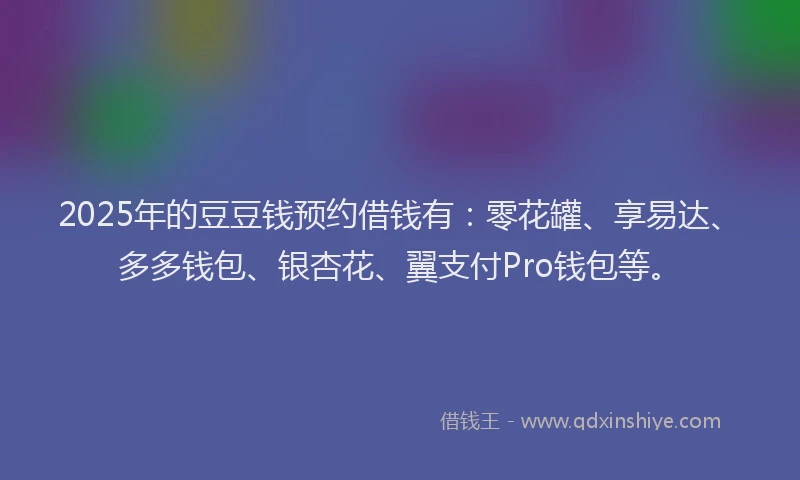 2025年的豆豆钱预约借钱有：零花罐、享易达、多多钱包、银杏花、翼支付Pro钱包等。