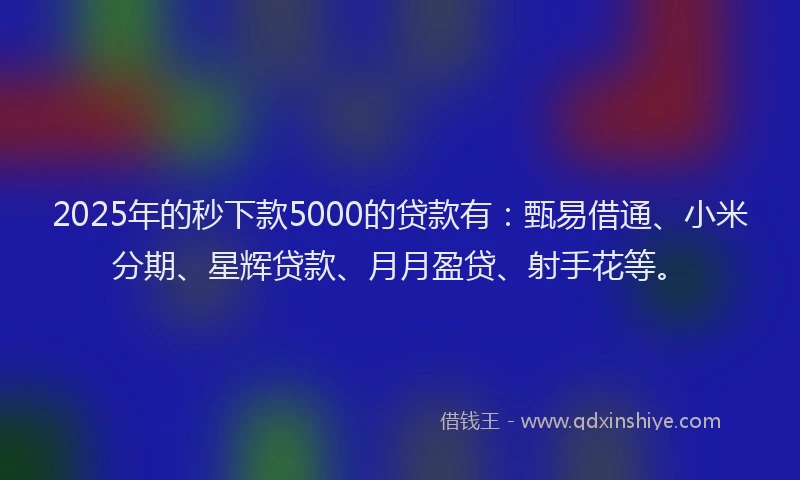 2025年的秒下款5000的贷款有：甄易借通、小米分期、星辉贷款、月月盈贷、射手花等。