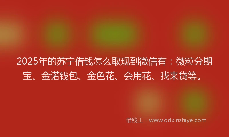 2025年的苏宁借钱怎么取现到微信有：微粒分期宝、金诺钱包、金色花、会用花、我来贷等。