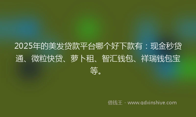 2025年的美发贷款平台哪个好下款有：现金秒贷通、微粒快贷、萝卜租、智汇钱包、祥瑞钱包宝等。