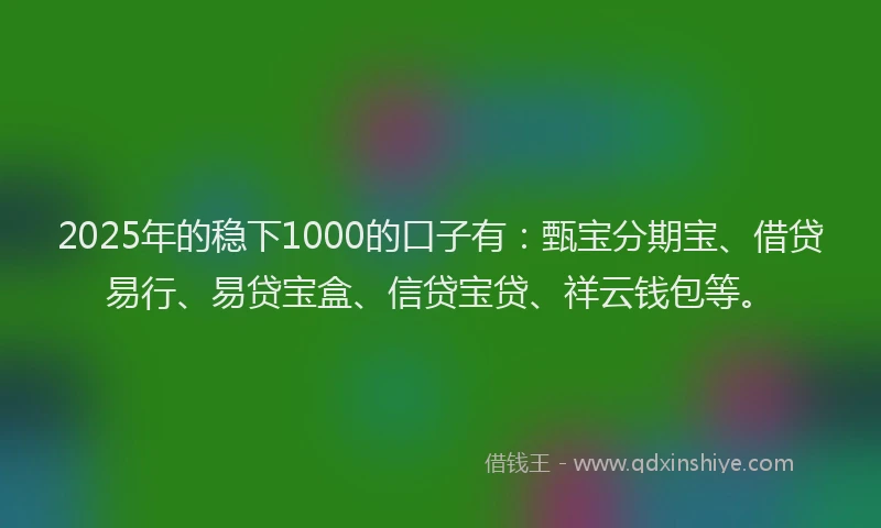 2025年的稳下1000的口子有：甄宝分期宝、借贷易行、易贷宝盒、信贷宝贷、祥云钱包等。