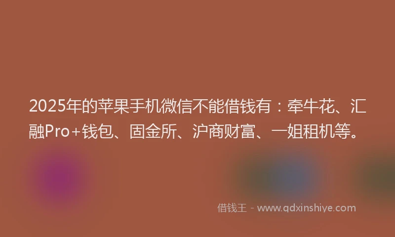 2025年的苹果手机微信不能借钱有：牵牛花、汇融Pro+钱包、固金所、沪商财富、一姐租机等。