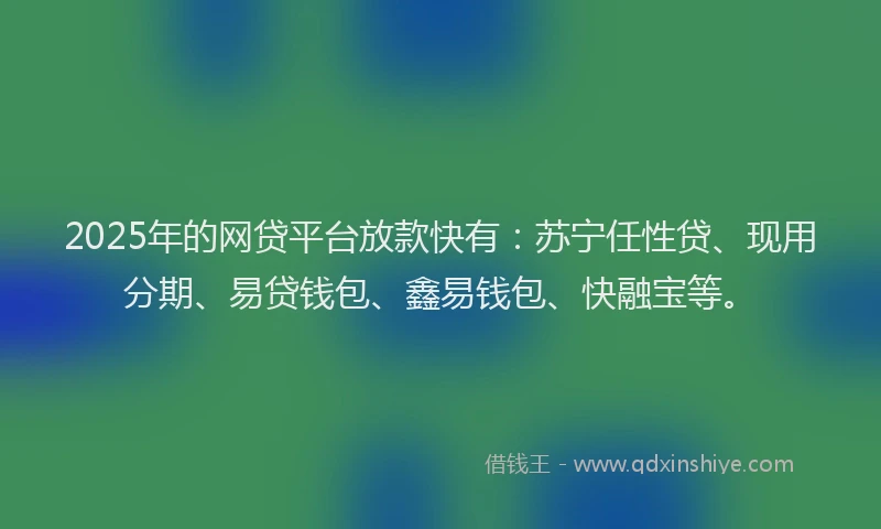 2025年的网贷平台放款快有：苏宁任性贷、现用分期、易贷钱包、鑫易钱包、快融宝等。