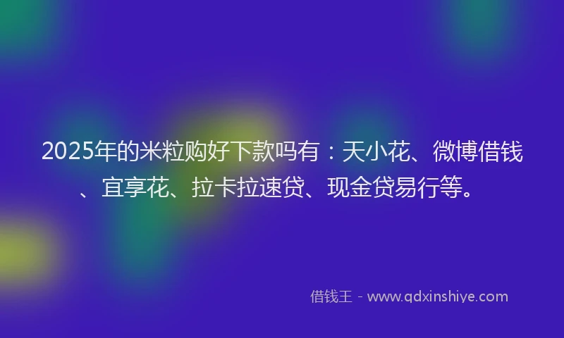 2025年的米粒购好下款吗有：天小花、微博借钱、宜享花、拉卡拉速贷、现金贷易行等。