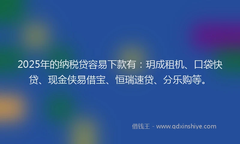 2025年的纳税贷容易下款有：玥成租机、口袋快贷、现金侠易借宝、恒瑞速贷、分乐购等。