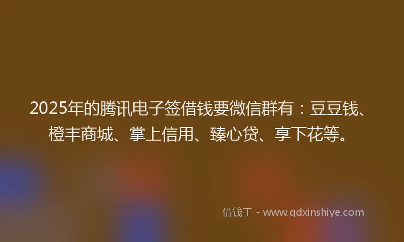 2025年的腾讯电子签借钱要微信群有：豆豆钱、橙丰商城、掌上信用、臻心贷、享下花等。