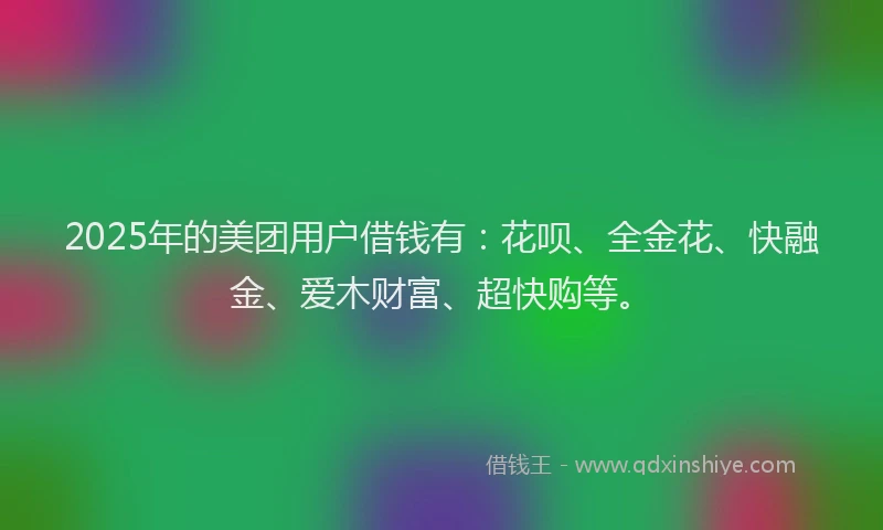 2025年的美团用户借钱有：花呗、全金花、快融金、爱木财富、超快购等。