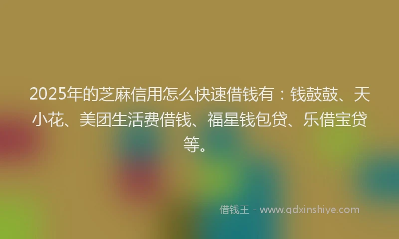 2025年的芝麻信用怎么快速借钱有：钱鼓鼓、天小花、美团生活费借钱、福星钱包贷、乐借宝贷等。