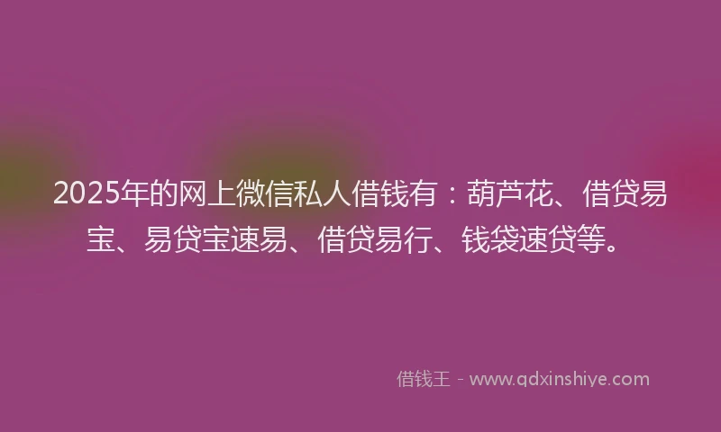 2025年的网上微信私人借钱有：葫芦花、借贷易宝、易贷宝速易、借贷易行、钱袋速贷等。