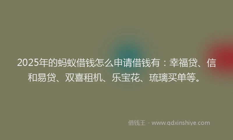 2025年的蚂蚁借钱怎么申请借钱有：幸福贷、信和易贷、双喜租机、乐宝花、琉璃买单等。
