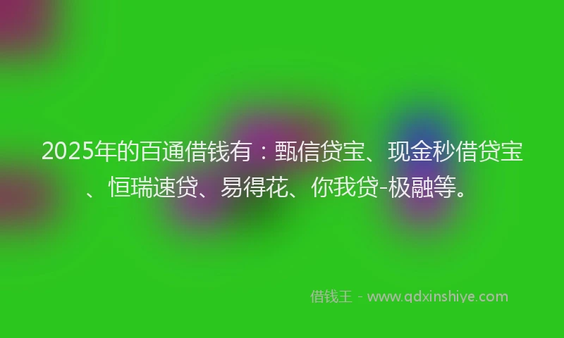 2025年的百通借钱有：甄信贷宝、现金秒借贷宝、恒瑞速贷、易得花、你我贷-极融等。