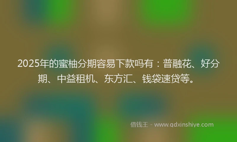 2025年的蜜柚分期容易下款吗有：普融花、好分期、中益租机、东方汇、钱袋速贷等。