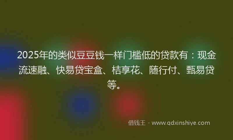 2025年的类似豆豆钱一样门槛低的贷款有：现金流速融、快易贷宝盒、桔享花、随行付、甄易贷等。