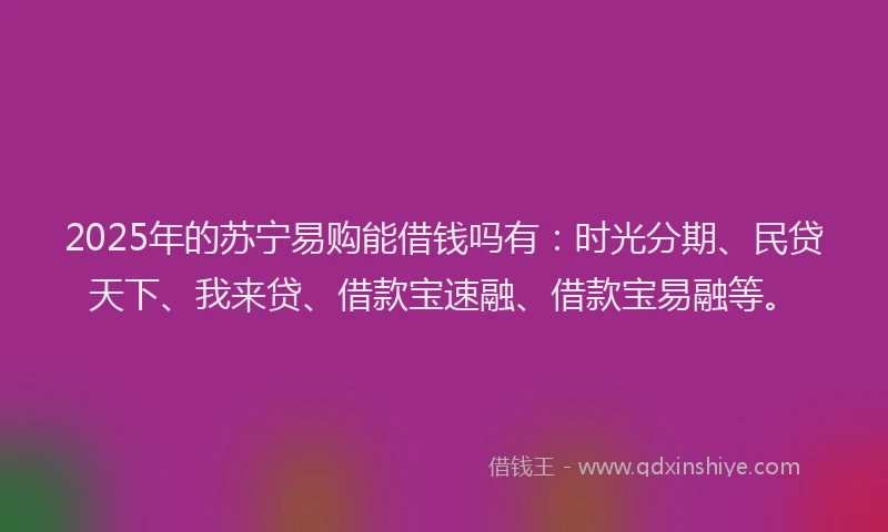 2025年的苏宁易购能借钱吗有：时光分期、民贷天下、我来贷、借款宝速融、借款宝易融等。